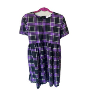 ModCloth Purple & Black Plaid Babydoll Fit & Flare A-line Dress + Belt